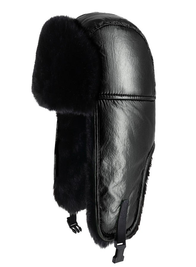 CHOK.LIDS Metallic Color Trapper Hat Warm Winter Aviator Hat Soft Fur Lining - Stylish Cozy Cold Weather Headwear for Men and Women (Metallic Black) - Image 1